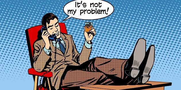 cartoon of 1950s man in suit with his feet propped up on table saying "it's not my problem" about the so-called "feminist pendulum"